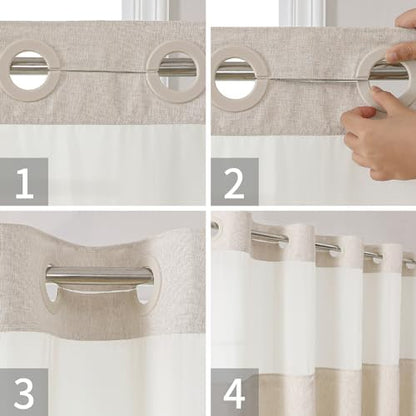 eachope Stall No Hooks Needed Linen Textured Shower Curtain with Snap-in Fabric Liner Set,Hotel Luxury Decor Shower Curtains for Bathroom,Waterproof & Washable,54Wx80H,Cream