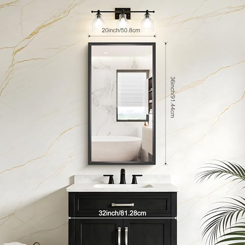 Bathroom Mirror, 20 x 36 inch Brushed Black Rectangle Mirror, 0.6" Thickened Deep Metal Frame Rectangular Vanity Mirror, Wall Mounted Mirror for Bedroom Living Room, Horizontal or Vertical