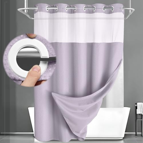 No Hook Shower Curtain with Liner Set Hotel Waffle Lavender 72W X 75L