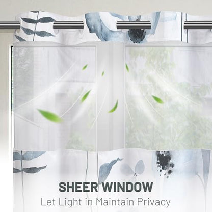 WITHLOC No Hook Floral Shower Curtain with Liner, Moonlight Blue, 71x74