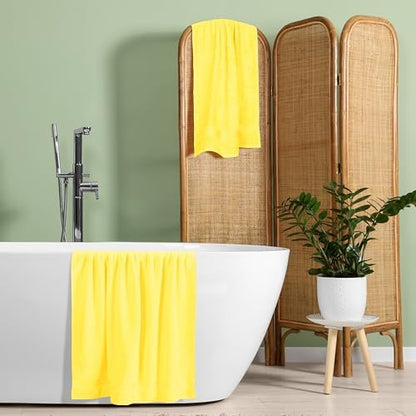 Belizzi Home Cotton 2 Pack Oversized Bath Towel Set 28x55 inches, Large Bath Towels, Ultra Absorbant Compact Quickdry & Lightweight Towel, Ideal for Gym Travel Camp Pool - Yellow