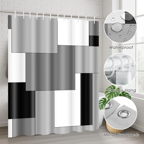Bathroom Sets with Shower Curtain and Rugs, 4 Pcs, Checkered