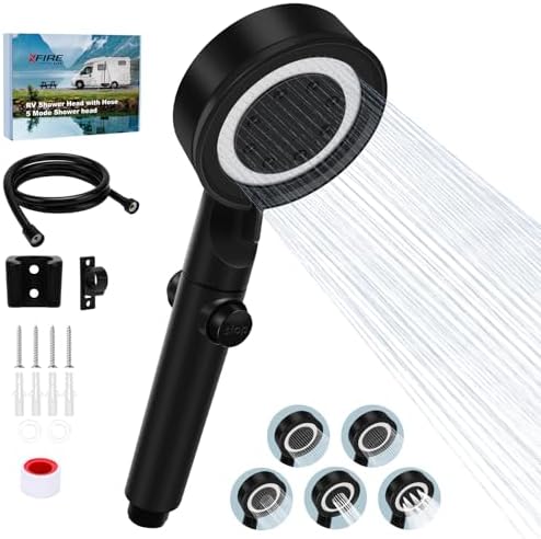 5+1 Mode High Pressure Replacement Black RV Shower Head with Hose