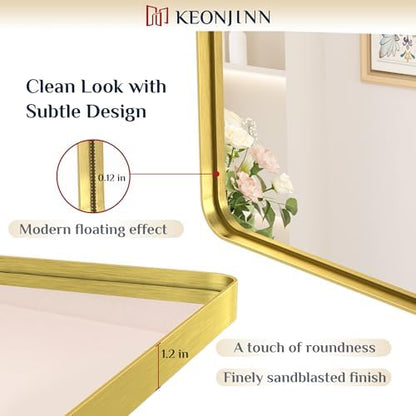 Keonjinn 40 x 30 Inch Brushed Gold Bathroom Mirrors for Over Sink
