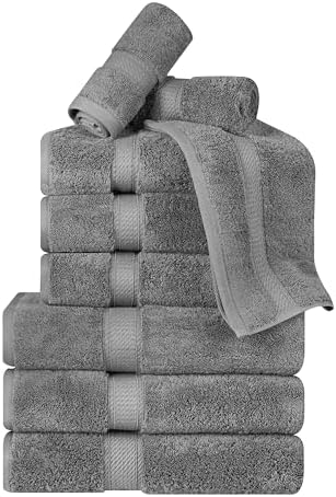 Superior Egyptian Cotton 800 GSM Plush & Absorbent, 9 Piece Set, Charcoal