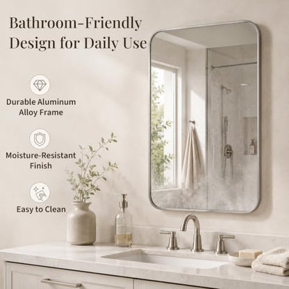 2-Pack 24x36 Inch Brushed Nickel Rounded Rectangle Vanity Mirrors