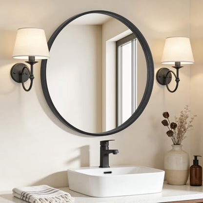 WallBeyond Black Round Mirror Wood Framed 28 inch Circle Wall Mirror for Bathroom Round Wall Mirror for Wall Decor, Vanity, Entryway Living Room