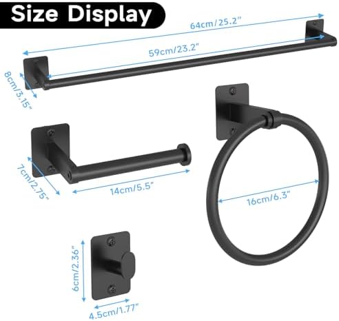 KLJKPA 8-Piece Black Bathroom Hardware Set, 24 inch Towel Bar