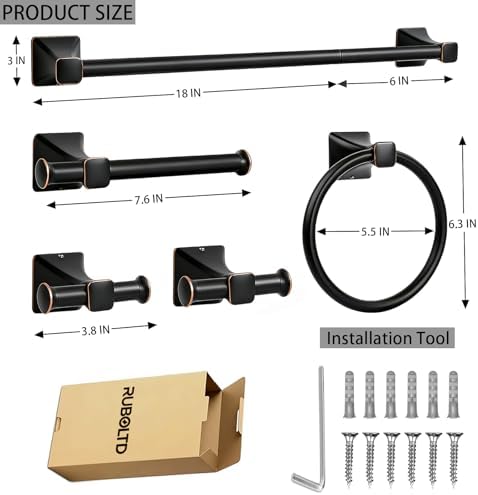SUS304 Stainless Steel Bathroom Hardware Set, 5-Piece Matte Black Wall Mounted Towel Rack Accessories Set, 24 Inch Towel Bar, Towel Ring, Toilet Paper Holder, Towel Hooks, Multipurpose for Bathroom