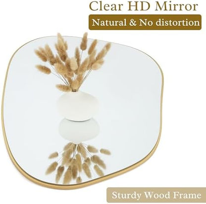 PERFNIQUE Irregular Asymmetrical Wall Mirror, 32"x24" Gold Bathroom Mirror