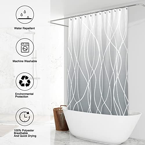 Striped Shower Curtain for Bathroom, Ombre Grey, 72" W x 72" L