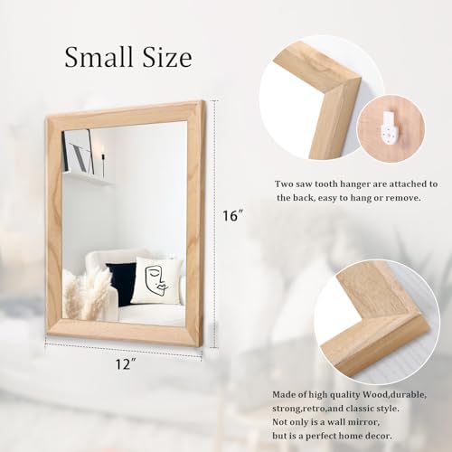 AAZZKANG Rustic Mirrors for Wall Rectangle Wood Frame Mirror Decorative for Farmhouse Bedroom Bathroom Living Room Small