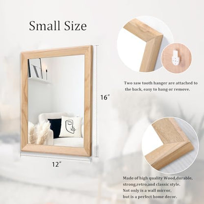 AAZZKANG Rustic Mirrors for Wall Rectangle Wood Frame Mirror Decorative for Farmhouse Bedroom Bathroom Living Room Small