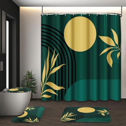 Bathroom Sets with Shower Curtain and Rugs 4 Pcs, Boho Geometric