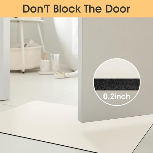 ACCUMTEK Non Slip Bath Mat, Thin Bathroom Rugs Fit Under Door, Quick Dry Bath Mats, Machine Washable Bath Rugs for Bathroom, Bathtub & Kitchen, Light Beige/Solid/U-Shaped 24"x20"
