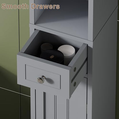 ChooChoo Narrow Bathroom Storage Cabinet with Adjustable Shelves and Drawer