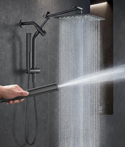 Veken All Metal 10" Luxurious Rain Shower Head with Handheld Spray,Square