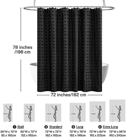 Siiluminisoy Extra Long Black Boho Shower Curtain Woven Fabric Cute Shower Curtain, 72 x 78 Tufted Pleat Floral Textured Modern Farmhouse Minimalist Shower Curtain Set with Hooks for Bathroom
