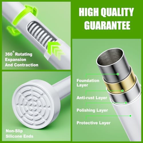 Ausemku Shower Curtain Rod - 32-43 Inch Rustproof Tension Rod, Non-Slip Spring Design, No Drilling Adjustable Curtain Rod for Bathroom, Kitchen, and Closet（White）