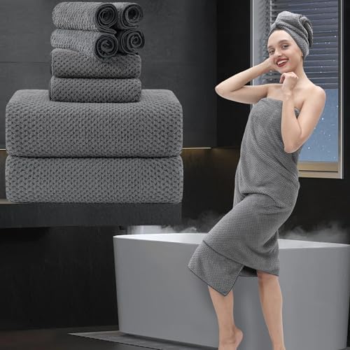 8 Piece Bathroom Towel Set Dark Gray |2 Oversized Large Bath Towels Sheet,2 Hand Towels and 4 Washcloths| 600GSM Ultra Soft Luxury Premium Towel Set Highly Absorbent Quick Dry Hotel Towel Collection