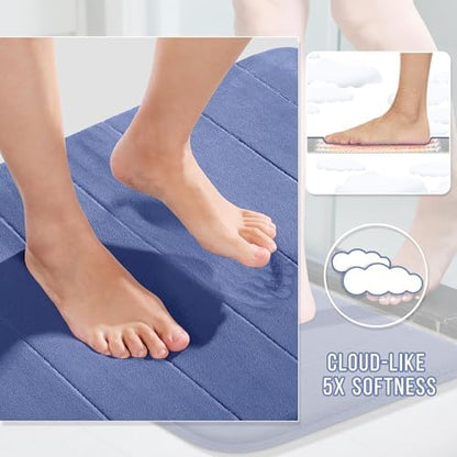 Yimobra Memory Foam Bathroom Mat Set, 31.5 x 20 & 24 x 17 in, Navy Blue