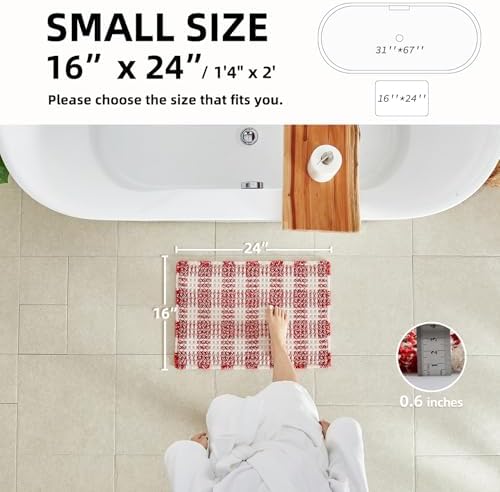 TYUU Small Christmas Bathroom Rug, Cute Waffle Bath Mat, 24x16 Red & White