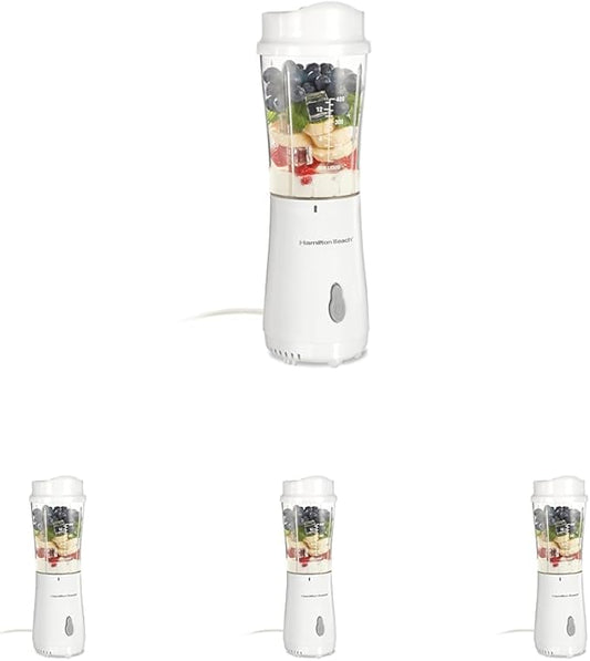 Hamilton Beach Portable Blender for Shakes and Smoothies, 14 Oz BPA Free Travel Cup & Lid, Durable Stainless Steel Blades, Personal Smoothie Blender, White (51101V) (Pack of 4)