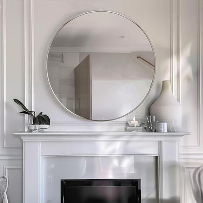 Sunniry Circle Mirror 26 inch, Chrome Wall Mirror, Brushed Metal Frame