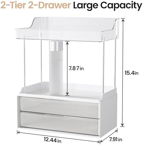 Delamu 4-Tier Makeup Organizer, Bathroom Counter Storage, 2 Drawers,Clear