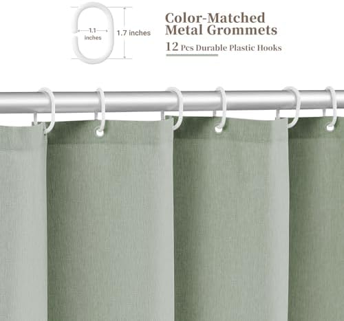 BTTN Extra Long Scalloped Linen Textured Shower Curtain, 72x96, Sage Green