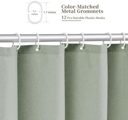 BTTN Boho Scalloped Linen Textured Cloth Shower Curtain, 72x84, Sage Green