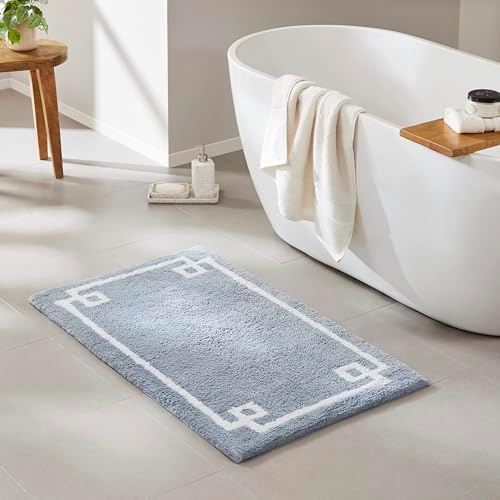 Madison Park Evan 100% Cotton Bath Rug Plush Absorbent, 24" x 40", Blue