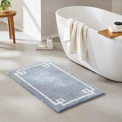 Madison Park Evan 100% Cotton Bath Rug Plush Absorbent, 24" x 40", Blue