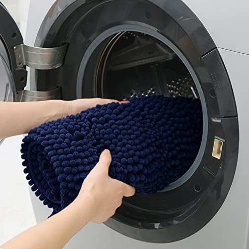 ACCUMTEK Striped Navy Blue Bathroom Rug Mat 44"x24" Ultra Soft, Non Slip Chenille Bath Rugs, Absorbent Plush Shaggy Bath Mats for Bathroom, Bedroom, Kitchen, Shower, Tub