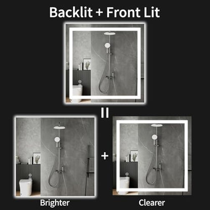 36"x36" LED Bathroom Mirror with Lights, Dimmable, Anti-Fog, Lighted Bathroom Vanity Mirror for Wall, Backlit + Front Lit, Memory Function, Shatter-Proof, Tempered Glass