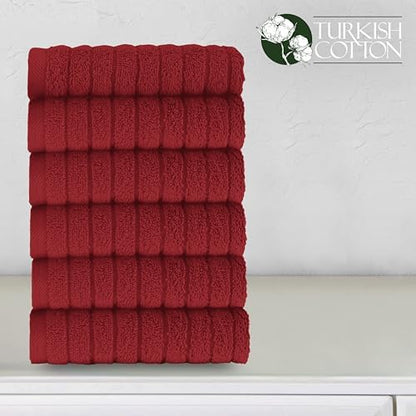 Elegant Comfort 100% Turkish Cotton Corduroy Ribbed Luxury Washcloths 6 Pack Soft 13 x 13 Inch - Higly Absorbent, Durable, Quick Dry, Spa Premium Hotel Quality for Bathroom or Travel, Burgundy