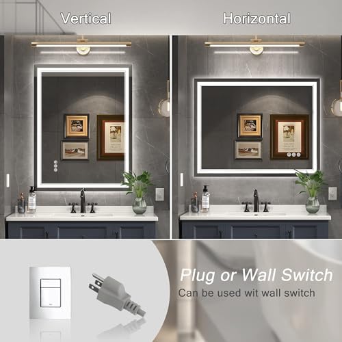 Ratsamee 28"x36" LED Bathroom Mirror with Lights, Backlit + Front Lit