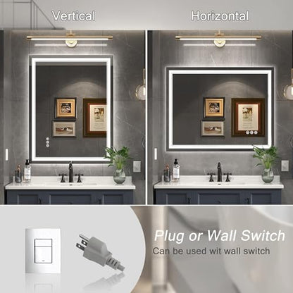 Ratsamee 28"x36" LED Bathroom Mirror with Lights, Backlit + Front Lit