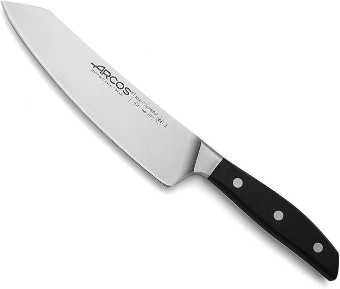 Arcos Forged Rocking Santoku Knife 7 Inch Stainless Steel. Japanese Sharp Kitchen Knife for Fish, Meat and Vegetables. Ergonomic Polyoxymethylene Handle and 190mm Blade. Series Manhattan. Color Black