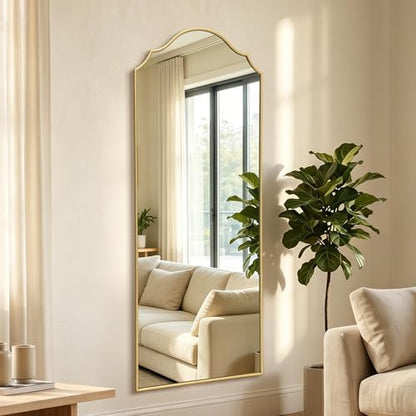 Besdomus Scalloped Full Length Mirror: 21"x56" Gold Arched Floor Mirror