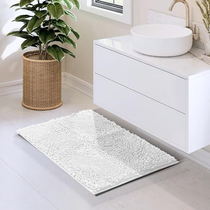 Hearth & Harbor Bathroom Rugs, Chenille Bath Mat - Machine Washable Bath Mats for Bathroom Non-Slip Backing Rubber, Quick Dry Bathroom Mat - Off-White Bath Rug, 17x24