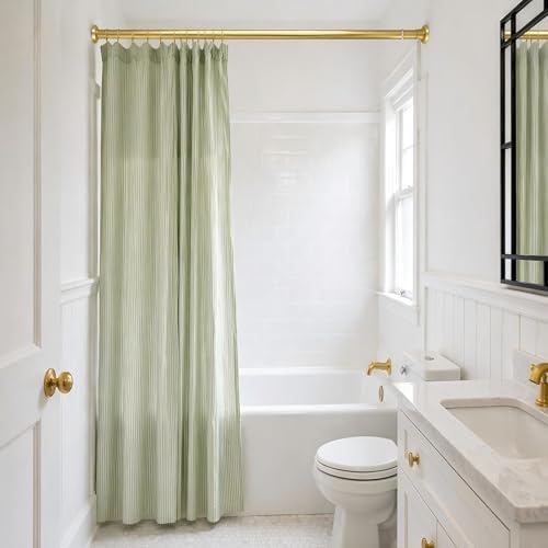 YNL Gold Shower Curtain Rod 32-80 Inch(2.7-6.6ft), Non Slip, Never Rust, No Drill Stainless Steel Spring Tension Shower Rod, Adjustable Tension Rod for Bathroom