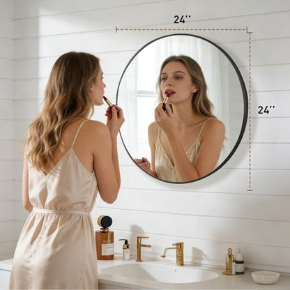 NEWBULIG 24 Inch Round Bathroom Mirror, Wall Mount Vanity Mirror