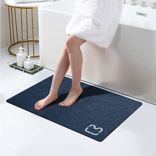 Diatomaceous Earth Bath Mat Stone Bath Mats for Bathroom,17"x32",Navy Blue