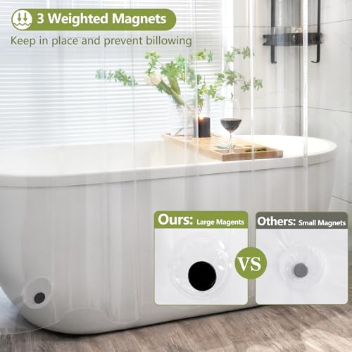 Seenus Waterproof Clear Shower Curtain with 3 Large Magnets, Bpa-Free PEVA 8G Shower Curtain Liner Weighted, 72 x 72 inch See Through Transparent Plastic Shower Curtain Durable for Bathroom