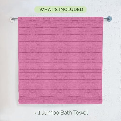 Elegant Comfort 100% Turkish Cotton Corduroy Ribbed Luxury Jumbo Bath Towel Ultra Soft - 35 x 70 Inch - Luxury Spa Premium Hotel Quality Highly Absorbent and Quick Dry Large Bath Towel, Light Pink
