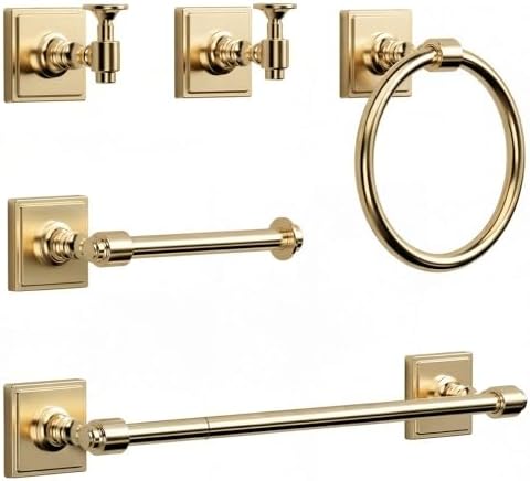 Champagne Bronze Bathroom Accessories Set, 5 Piece Bathroom Towel Holder Set, SUS304 Stainless Steel 24" Towel Bar, Towel Rack Set for Bathroom, Bathroom Hardware Set Wall Mounted