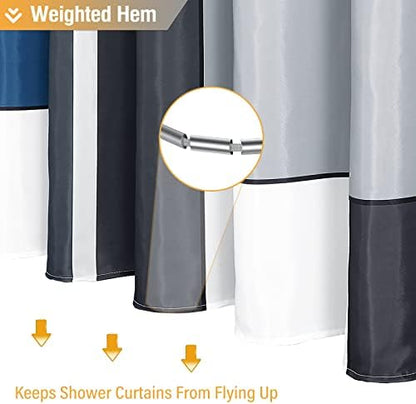 BTTN 72x78 Modern Geometric Waterproof Fabric Shower Curtain Set, Navy Blue