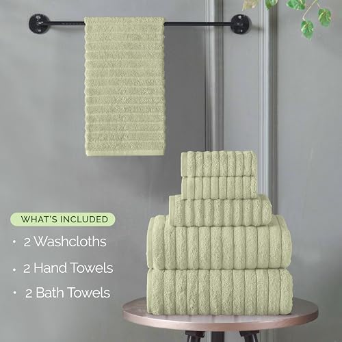 Elegant Comfort 100% Turkish Cotton Corduroy Ribbed Luxury Bath Towels 6-Piece Set, Premium Feel - Quick Dry, Highly Absorbent, Contains 2 Bath Towels, 2 Hand Towels, and 2 Washcloths, Mint Green