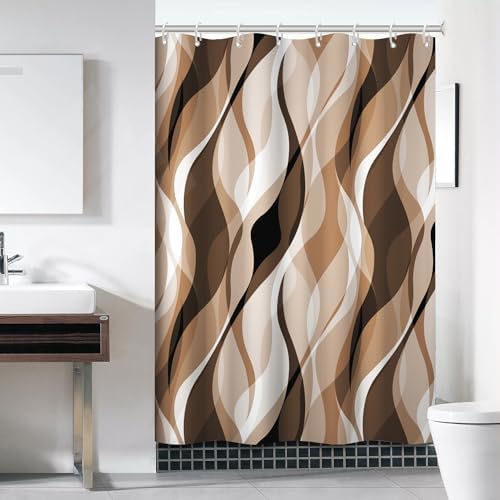 Brown Striped Shower Curtain with Hooks for Bathroom 60x72 Inch